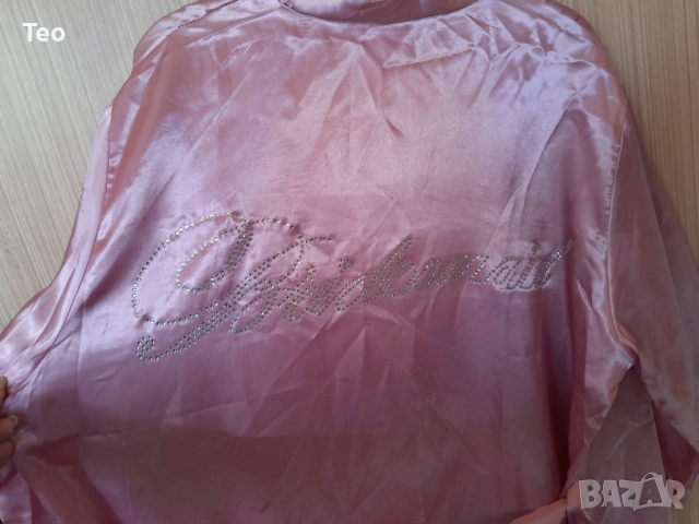 Розов сатенен халат за шаферка с надпис от камъни + подарък лента, снимка 7 - Други - 52933475