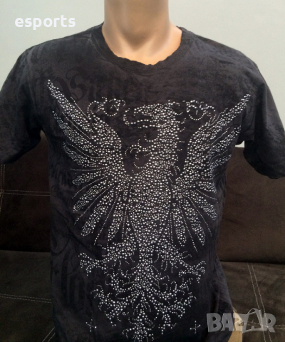 Мъжка тениска AFFLICTION Studded Phoenix Charcoal Grey S Small, снимка 5 - Тениски - 25982730