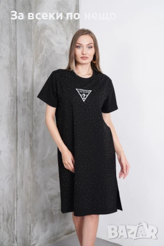 Guess Дамска Черна Ежедневна Спортна Рокля С Кристали Гес Код A690