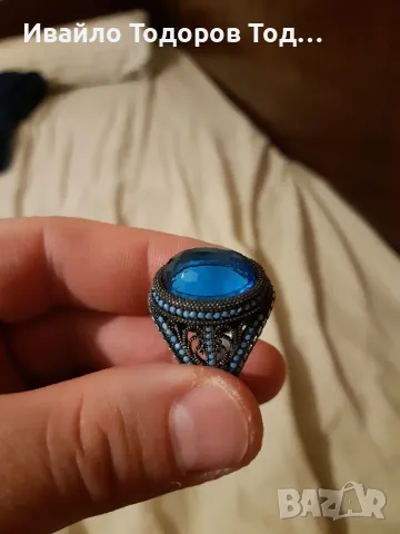 Бутиков сребърен пръстен ръчна изработка с голям аквамарин, снимка 17 - Пръстени - 48031132