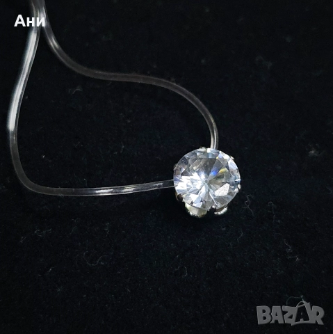 Нежно колие на безцветна корда с камък цирконий нови модели, снимка 3 - Колиета, медальони, синджири - 52202330