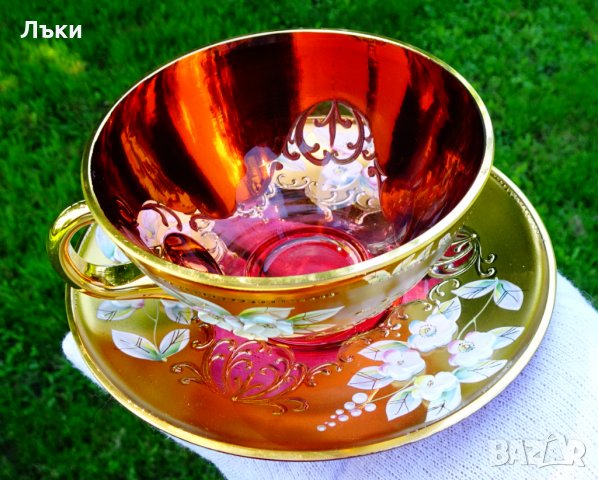 Bohemia кристална чаша с чиния,злато., снимка 13 - Антикварни и старинни предмети - 33145666