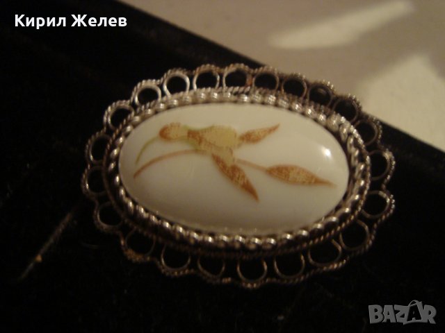 СРЕБЪРНА ФИЛИГРАННА ПОРЦЕЛАНОВА РЪЧНО РИСУВАНА РЕТРО БРОШКА АРТ НУВО 20715, снимка 5 - Други - 32266475