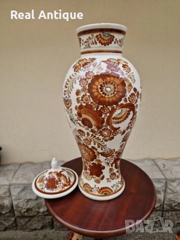 Рядка огромна антикварна колекционерска полска порцеланова ваза с капак , снимка 6 - Вази - 51882478