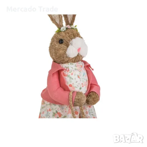 Великденско зайче Mercado Trade, С розово яке и кошница с яйца, 80 см, снимка 4 - Декорация за дома - 49652793