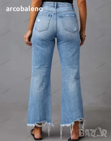 Дамски изпрани широки скъсани дънки, снимка 6 - Дънки - 43290940