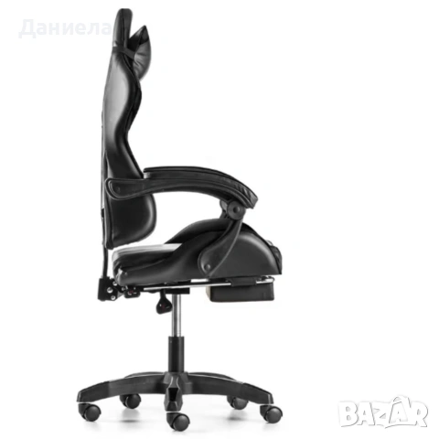 Геймърски стол с поставка за крака – черно-син, въртящ, с масажна функция и спортен дизайн, снимка 11 - Столове - 53237807