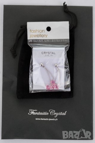 Позлатени обеци с розови Swarovski кристали марка Fantastic Crystal, снимка 2 - Обеци - 33248260