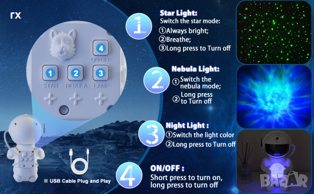 Звезден проектор Feliigo,  космически  галактики, снимка 3 - Друга електроника - 51791223