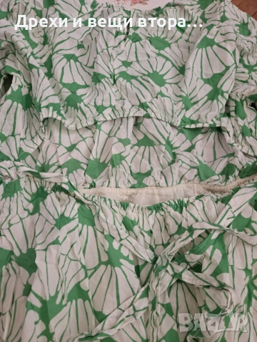 Рокля H & M памучна, шарена със зелено и с отворен гръб, снимка 2 - Рокли - 52992069