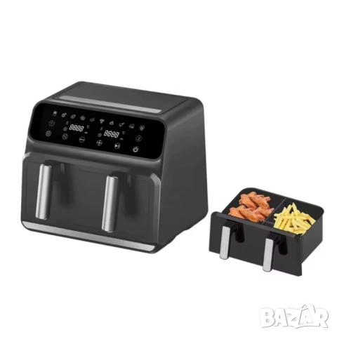 Двоен фритюрник Air Fryer, работещ без олио, 8L, цифров дисплей, снимка 4 - Фритюрници - 51973462