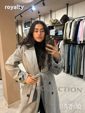 Сиво Дамско Дълго Палто , снимка 6 - Палта, манта - 52886036