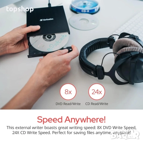 Чисто ново запечатано оптично устройство Verbatim External Slimline 43886, външно, USB-C..., снимка 6 - Друга електроника - 51572511