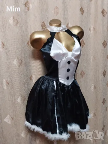 М Сатенена черна рокля за парти и ръкавици/ зайче /, снимка 4 - Рокли - 50416744