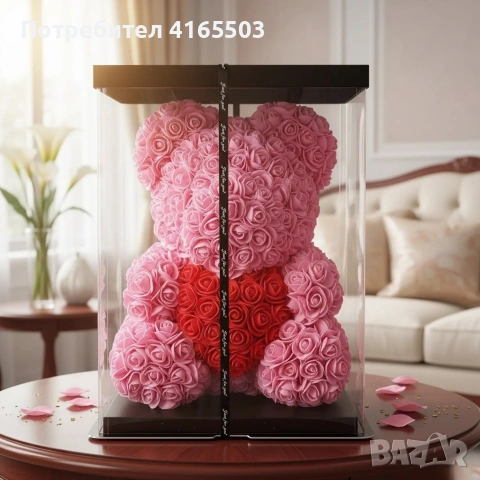 Мече от рози, 25см с подаръчна кутия в 3 цвята, снимка 2 - Декорация за дома - 53039269
