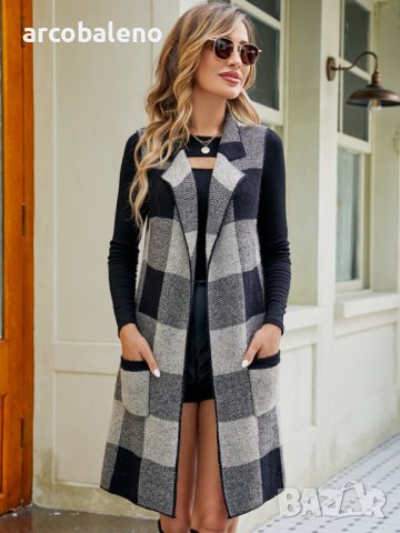 Дамска карирана жакардова жилетка без ръкави, 3цвята, снимка 11 - Жилетки - 44088708