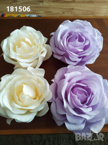 Цветя от картон/креп хартия, снимка 16 - Декорация за дома - 26373821