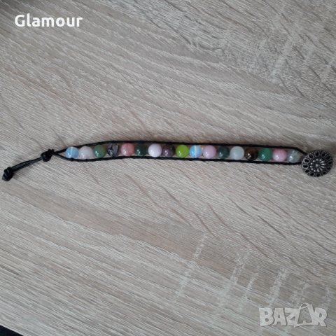 Кожена гривна с естествени камъни., снимка 9 - Гривни - 32410578