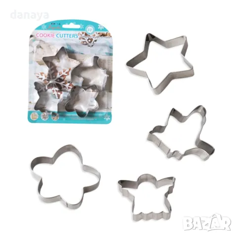 5497 Комплект метални резци за сладки Ангел Птица Звезда Цвете, 4 броя