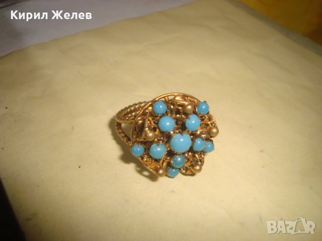19 ВЕК ПОЗЛАТЕН ТЮРКОАЗЕН БРОНЗОВ ФИЛИГРАН ПРЪСТЕН СТАРО ГРАДСКО БИЖУ СТАР ЮВЕЛИРЕН УНИКАТ 17256, снимка 17 - Антикварни и старинни предмети - 33049750