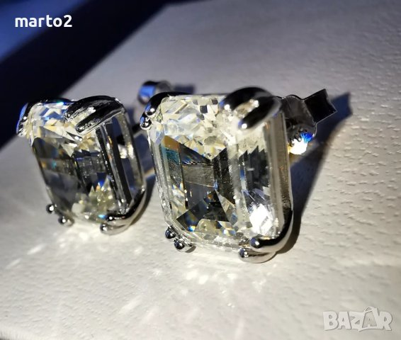 Елегантни Сребърни 925 Обеци с Голям Кубичен Цирконий - Emerald фасет., снимка 6 - Обеци - 43863541