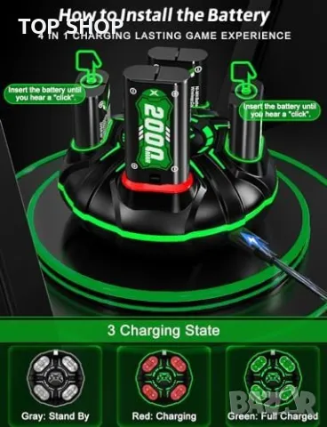 Нова Xbox Зарядна Станция + 4 Батерии 2000mAh за игри геймър