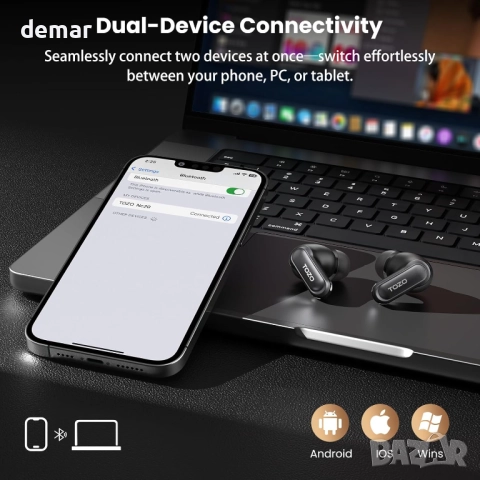 TOZO Безжични слушалки с активно шумопотискане, LDAC Hi-Res звук, стерео бас, 6 микрофона, снимка 9 - Bluetooth слушалки - 52736352