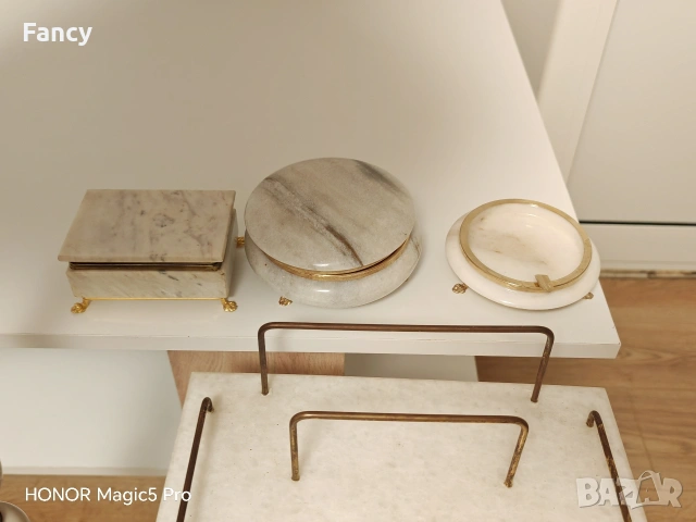 Сет маса, лампа и кутии от мрамор, снимка 4 - Антикварни и старинни предмети - 53586382