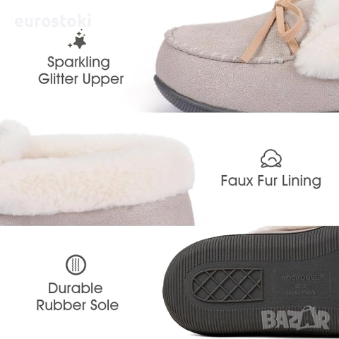 Дамски чехли с блясък RockDove. 40 номер. Светло сиво Стелка 25 см Изпитайте максимална топлина , снимка 4 - Чехли - 52135912