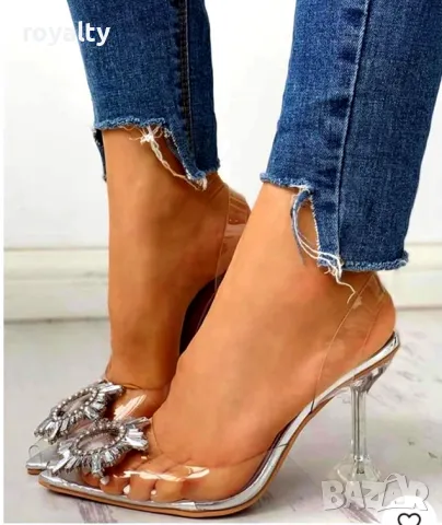 Сандали на ток - прозрачен силикон със сребрист акцент, снимка 3 - Сандали - 49807504