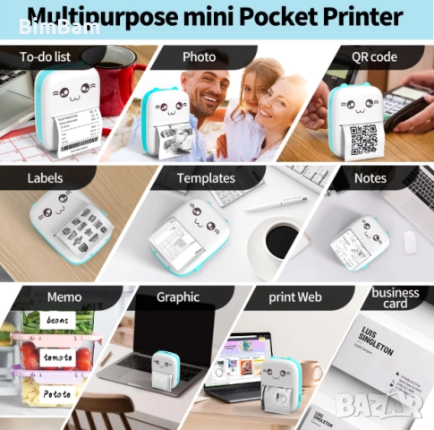 Разпродажба -60%! Преносим мини термопринтер, компактен фото принтер, снимка 4 - Принтери, копири, скенери - 52381827