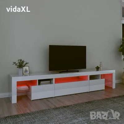 vidaXL ТВ шкаф с LED осветление, бял гланц, 215x36,5x40 см（SKU:3152798）, снимка 4 - Шкафове - 48771241