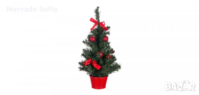 Коледна декоративна елха-саксия, Червени топки, 20 Led светлини - 50см 