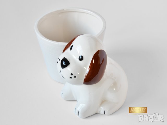 Керамична кашпа с куче / Подарък за любителка на кучета / Кашпа за цветя с форма на куче, снимка 7 - Декорация за дома - 40513375