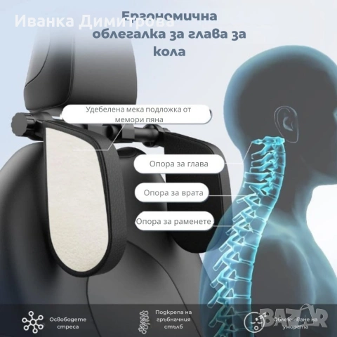 Ергономична опора за глава и врат за автомобили