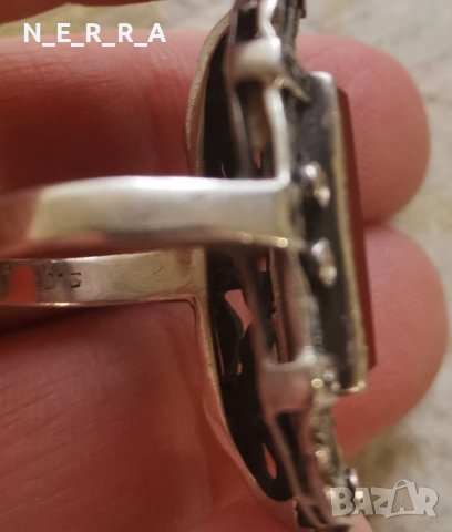 Старинен сребърен пръстен с естествен карнеол, снимка 6 - Пръстени - 39908216