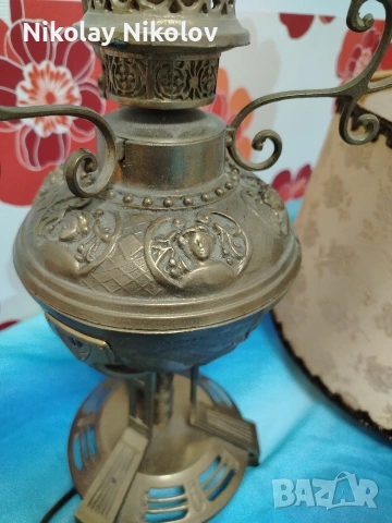 Бронзова лампа Арт Нуво, снимка 5 - Настолни лампи - 53143709