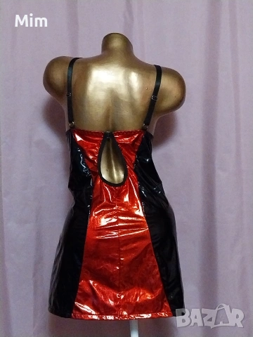 4XL Червена лачена рокля с цип по цялата дължина , снимка 3 - Рокли - 53171236
