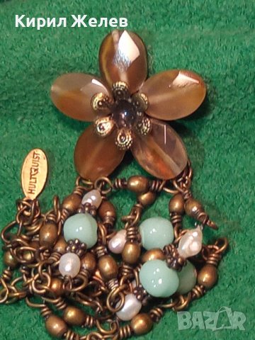 КРАСИВО ФЛОРАЛНО МАРКОВО ВИНТИДЖ АРТ БРОНЗОВО КОЛИЕ ОГЪРЛИЦА с ШЛИФОВАНИ КАМЪНИ 30159, снимка 2 - Колиета, медальони, синджири - 37851568