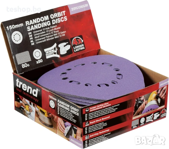 Шлайфателен диск с абразив Trend Zirconium 150 мм, случаен ход, 80 зърна, AB/150/80Z/B, пакет от 50, снимка 2 - Други инструменти - 53055171