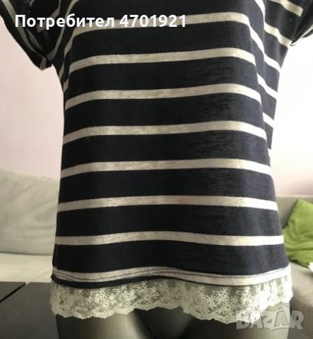 Тъмносиня дамска тениска на райе, снимка 6 - Тениски - 53216088