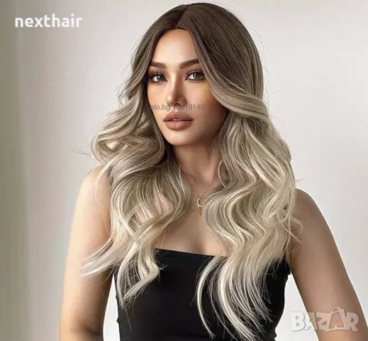 Омбре тъмно кафява към светло русо бяла перука на път, снимка 5 - Аксесоари за коса - 48702740