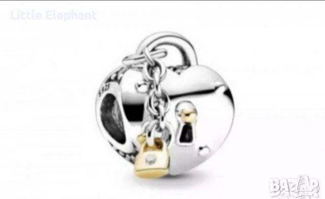 Сребърен елемент сърце с катинар Пандора, Gold/нов