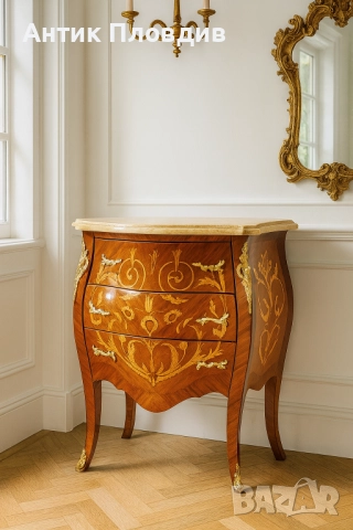 Бароков скрин с инкрустации и мраморен плот, снимка 2 - Скринове - 51655730