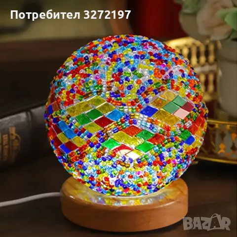 Творческа мозаечна Бохемска барокова LED настолна лампа USB Plug-in бутон, снимка 5 - Настолни лампи - 48176330