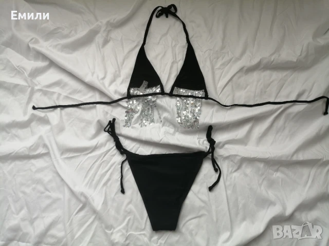 Нов комплект дамски бански от две части с блестящи цветни пайети р-р L и XL, снимка 15 - Бански костюми - 50620613