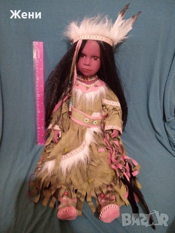 Красива порцеланова / керамична кукла индианка 60 см, снимка 6 - Кукли - 44015821