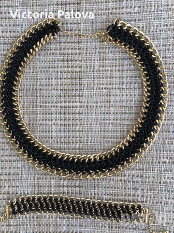 Разкошно колие и гривна.Синджир и кожа, снимка 3 - Бижутерийни комплекти - 27041817