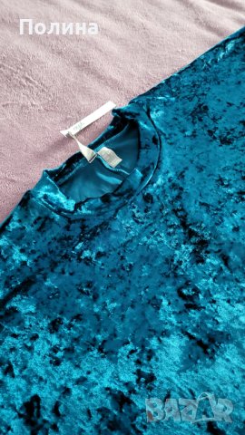 Синя кадифена рокля тениска Asos, снимка 6 - Рокли - 43182811
