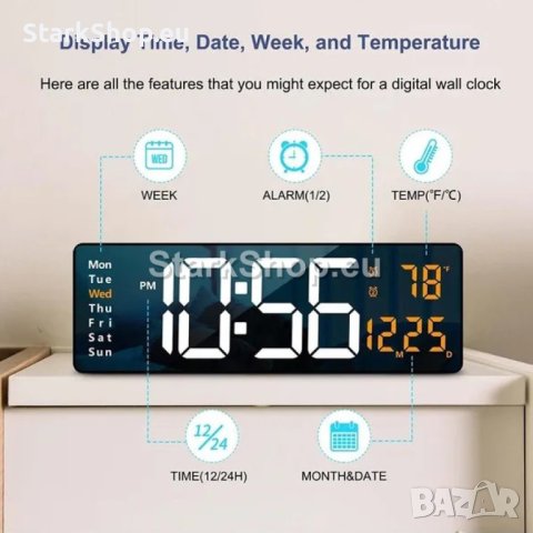  Голям електронен стенен часовник SM-601 с термометър, снимка 3 - Друга електроника - 43043936